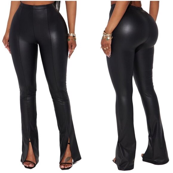 Fashion Nova Bottoms Up Split Hem Black Leggings NWT Size Large - Picture 1 of 15